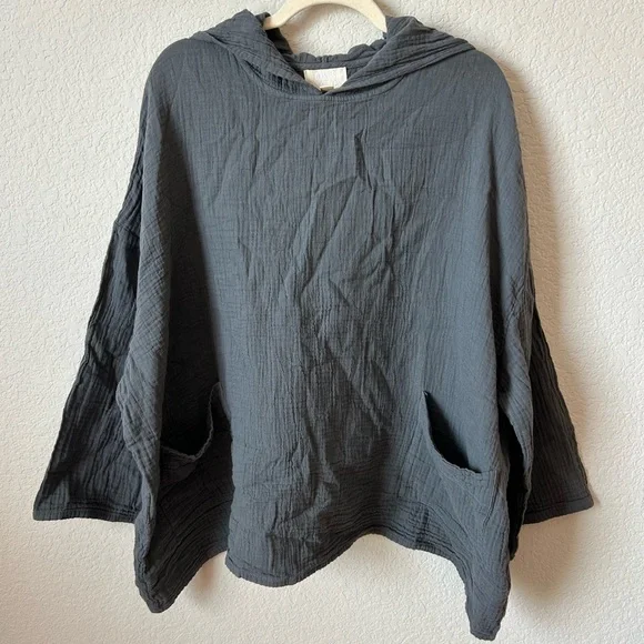 Honest Cotton Oversized Gauze Hoodie in Charcoal Grey, One Size - Picture 2 of 8